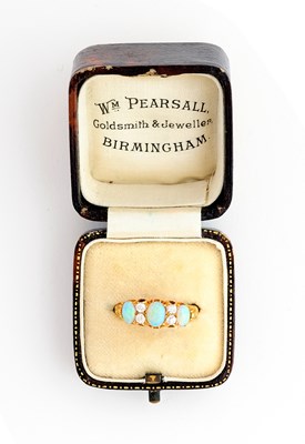 Lot 444 - OPAL, DIAMOND AND GOLD HALF-HOOP RING, 1890s