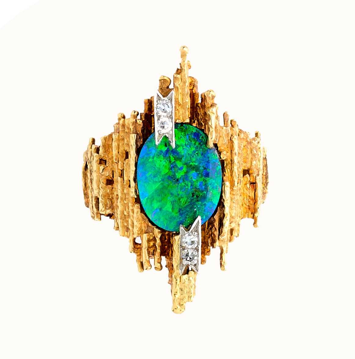 Lot 388 - GRIMA: GOLD, OPAL AND DIAMOND RING, 1971