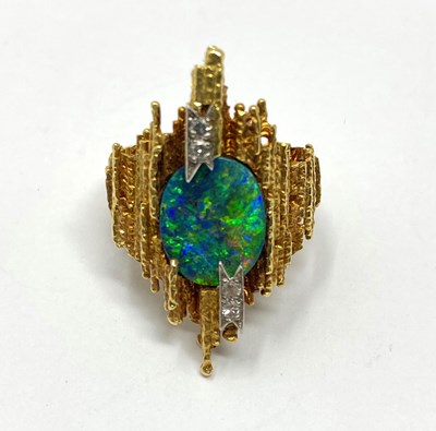 Lot 388 - GRIMA: GOLD, OPAL AND DIAMOND RING, 1971