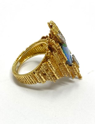 Lot 388 - GRIMA: GOLD, OPAL AND DIAMOND RING, 1971