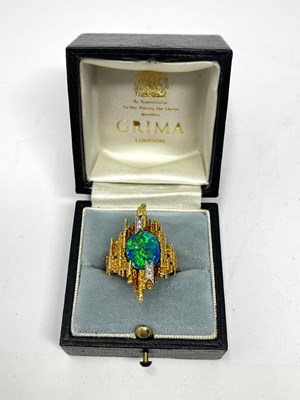 Lot 388 - GRIMA: GOLD, OPAL AND DIAMOND RING, 1971