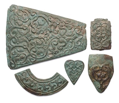 Lot 96 - FIVE SELJUK BRONZE MOULDS FOR EMBOSSING, PERSIA OR CENTRAL ASIA, 11TH/12TH CENTURY