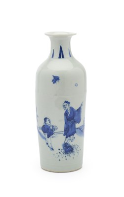 Lot 45 - A CHINESE BLUE AND WHITE SLEEVE VASE, TRANSITIONAL PERIOD, CIRCA 1640