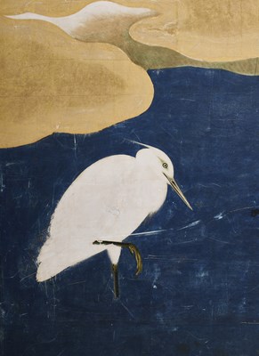 Lot 111 - A JAPANESE SIX-FOLD SCREEN, ‘EGRETS IN SNOW’, EDO PERIOD, LATE 17TH CENTURY