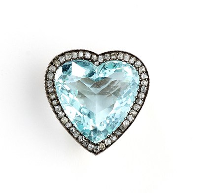 Lot 419 - AQUAMARINE AND DIAMOND BROOCH, 1900s