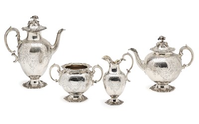 Lot 174 - A VICTORIAN SILVER FOUR-PIECE TEA AND COFFEE SET, EDWARD BARNARD & SONS, LONDON, 1849