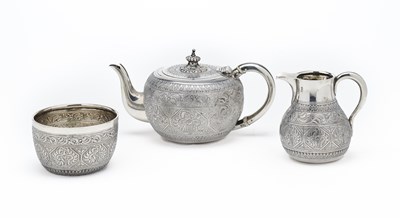 Lot 132 - A VICTORIAN SILVER THREE-PIECE BACHELOR'S TEA SET, C.T. & G. FOX, LONDON, 1873