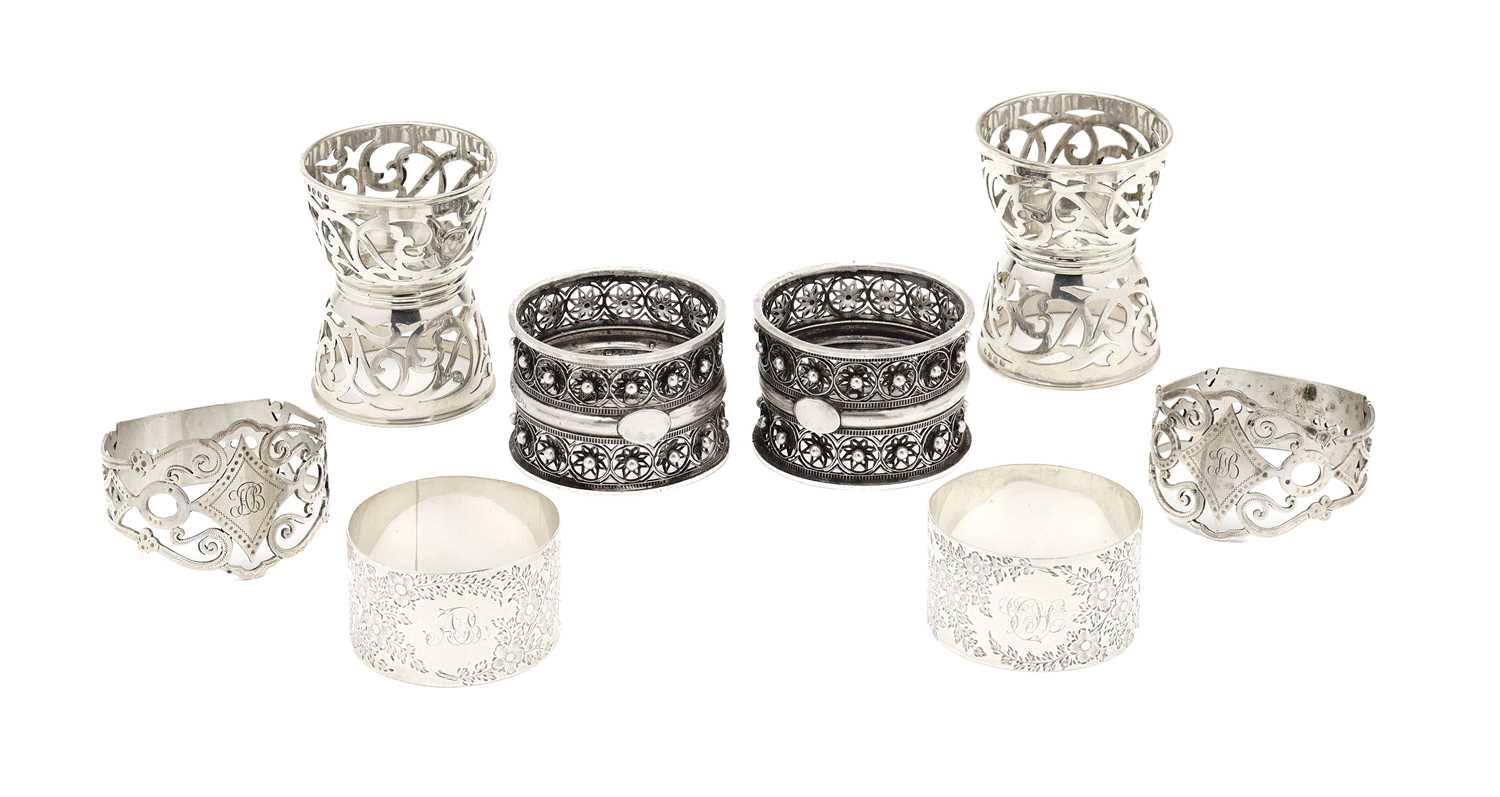 Lot 140 - THREE PAIRS OF VICTORIAN SILVER NAPKIN RINGS
