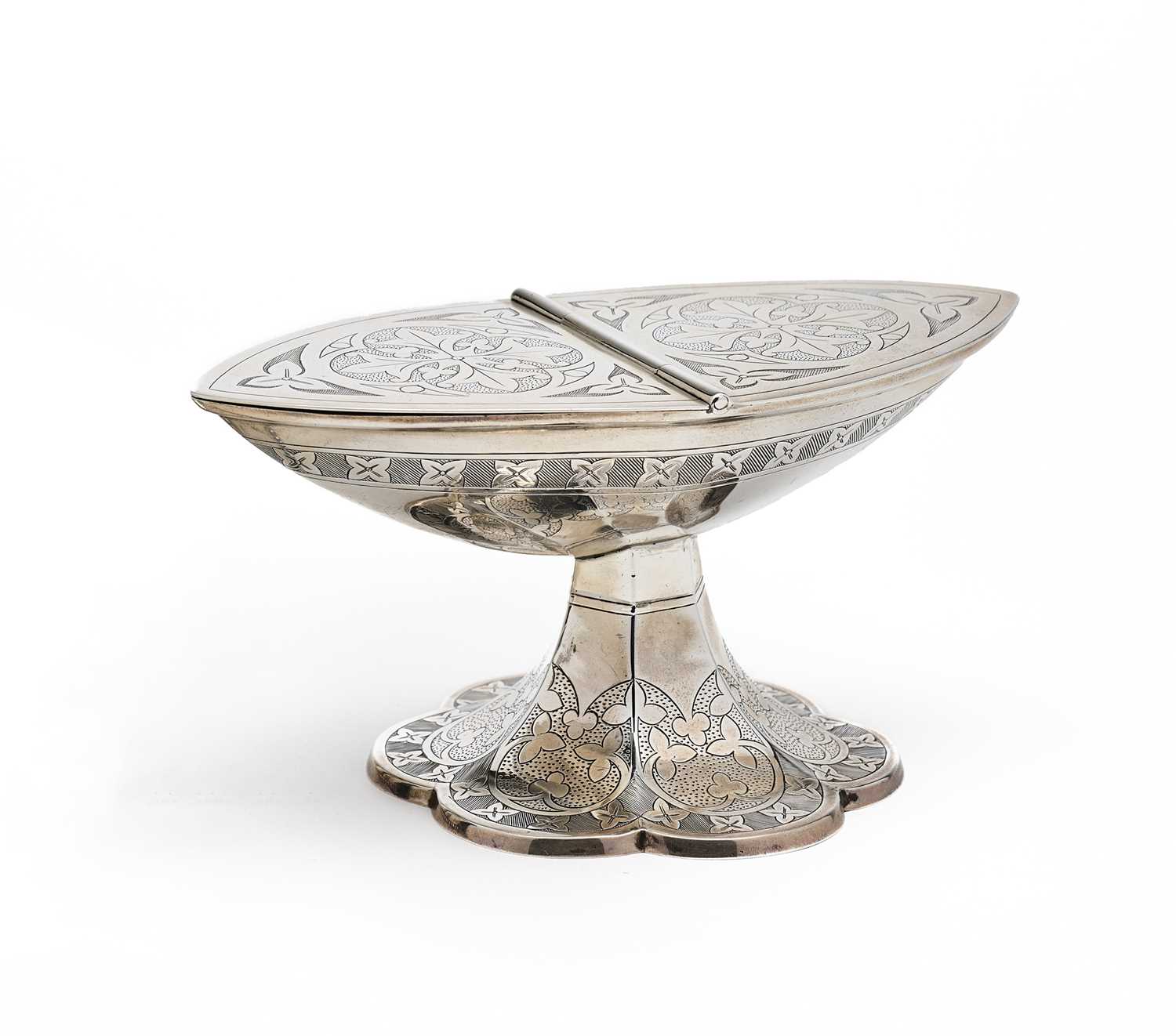 Lot 143 - A VICTORIAN GOTHIC REVIVAL SILVER INCENSE BOAT, THOMAS THOMASON & CO., BIRMINGHAM, 1877