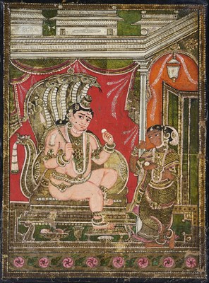 Lot 215 - TWO TANJORE PAINTINGS DEPICTING KRISHNA, THANJAVUR, SOUTH INDIA, 19TH CENTURY