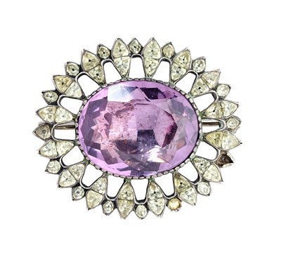 Lot 436 - AMETHYST AND CHRYSOLITE BROOCH, PORTUGUESE 1770s