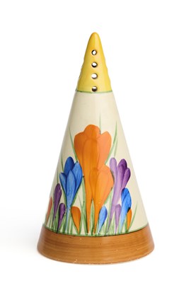 Lot 9 - A CLARICE CLIFF 'BIZARRE' CONICAL SIFTER, 1930s