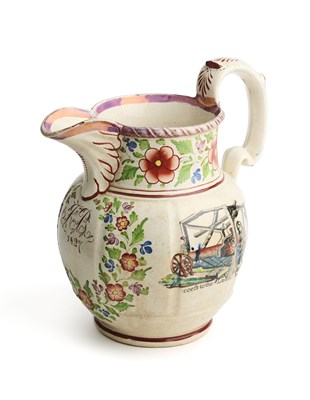 Lot 6 - A STAFFORDSHIRE PEARLWARE JUG, DATED 1827