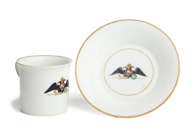 Lot 13 - A RUSSIAN CUP AND SAUCER, IMPERIAL PORCELAIN MANUFACTORY, ST PETERSBURG, NICHOLAS II PERIOD, 1909 / 10