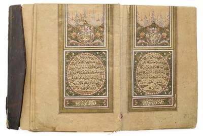 Lot 22 - AN ILLUMINATED QUR'AN, OTTOMAN TURKEY, BY SALIM AL-ZAGRAVI, DATED 1876-7 A.D.