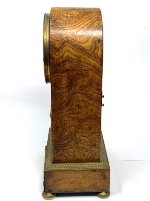 Lot 582 - A RESTAURATION ORMOLU-MOUNTED BURR WOOD MANTEL CLOCK, PARIS, CIRCA 1840