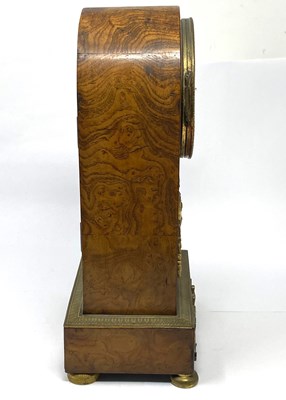 Lot 582 - A RESTAURATION ORMOLU-MOUNTED BURR WOOD MANTEL CLOCK, PARIS, CIRCA 1840