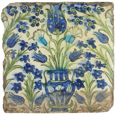 Lot 75 - A LARGE DAMASCUS TILE, OTTOMAN SYRIA, CIRCA 1600