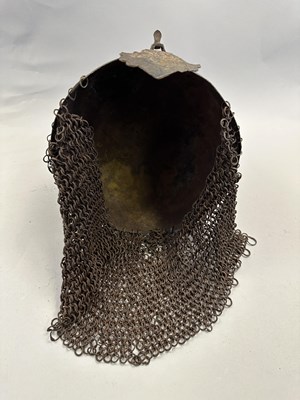 Lot 367 - AN INDO-PERSIAN KULAH KHUD AND LAQUERED HIDE SHIELD (DHAL), 19TH CENTURY