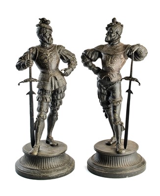 Lot 390 - A PAIR OF BRONZE PATINATED SPELTER FIGURES, LATE 19TH/EARLY 20TH CENTURY