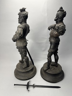 Lot 390 - A PAIR OF BRONZE PATINATED SPELTER FIGURES, LATE 19TH/EARLY 20TH CENTURY