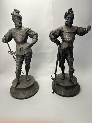 Lot 390 - A PAIR OF BRONZE PATINATED SPELTER FIGURES, LATE 19TH/EARLY 20TH CENTURY