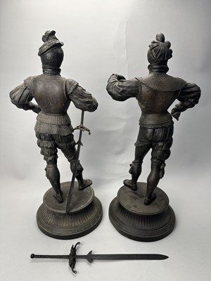 Lot 390 - A PAIR OF BRONZE PATINATED SPELTER FIGURES, LATE 19TH/EARLY 20TH CENTURY