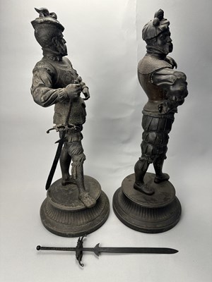Lot 390 - A PAIR OF BRONZE PATINATED SPELTER FIGURES, LATE 19TH/EARLY 20TH CENTURY