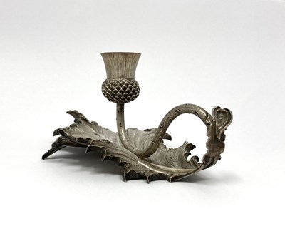 Lot 120 - A SCOTTISH VICTORIAN NATURALISTIC SILVER 'THISTLE' CHAMBERSTICK, JAMES & WALTER MARSHALL, EDINBURGH, 1881