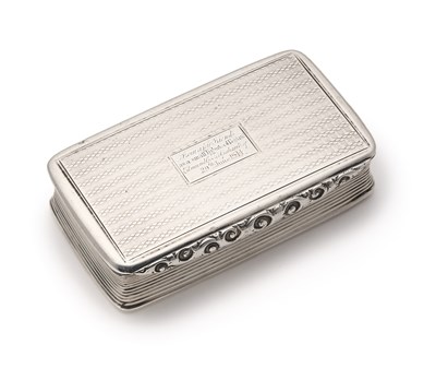 Lot 212 - A VICTORIAN SILVER SNUFF BOX, WILLMORE & CO., BIRMINGHAM, 1842