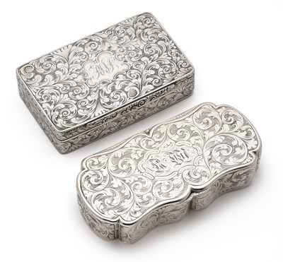 Lot 210 - TWO VICTORIAN SILVER SNUFF BOXES, BOTH BIRMINGHAM, 1840