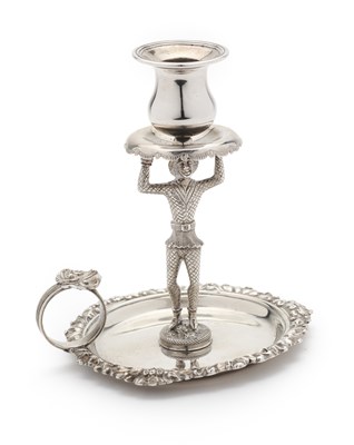 Lot 190 - A WILLIAM IV SILVER FIGURAL CHAMBERSTICK, JOHN TEARE, LONDON, 1831