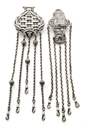 Lot 235 - TWO VICTORIAN SILVER CHATELAINES, BOTH LONDON