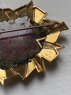 Lot 750 - GRIMA: GOLD, TOURMALINE AND DIAMOND BROOCH, 1966