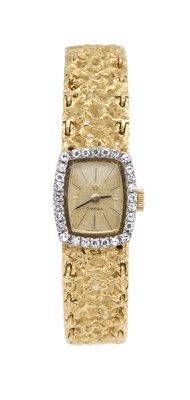 Lot 308 - OMEGA: A LADY'S GOLD AND DIAMOND BRACELET WATCH, SWISS, CIRCA 1966