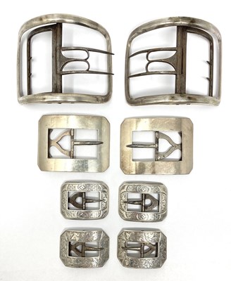 Lot 237 - FOUR PAIRS OF ENGLISH SILVER BUCKLES