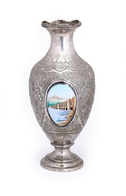 Lot 33 - A PERSIAN SILVER AND ENAMEL VASE, ISFAHAN, FIRST HALF 20TH CENTURY