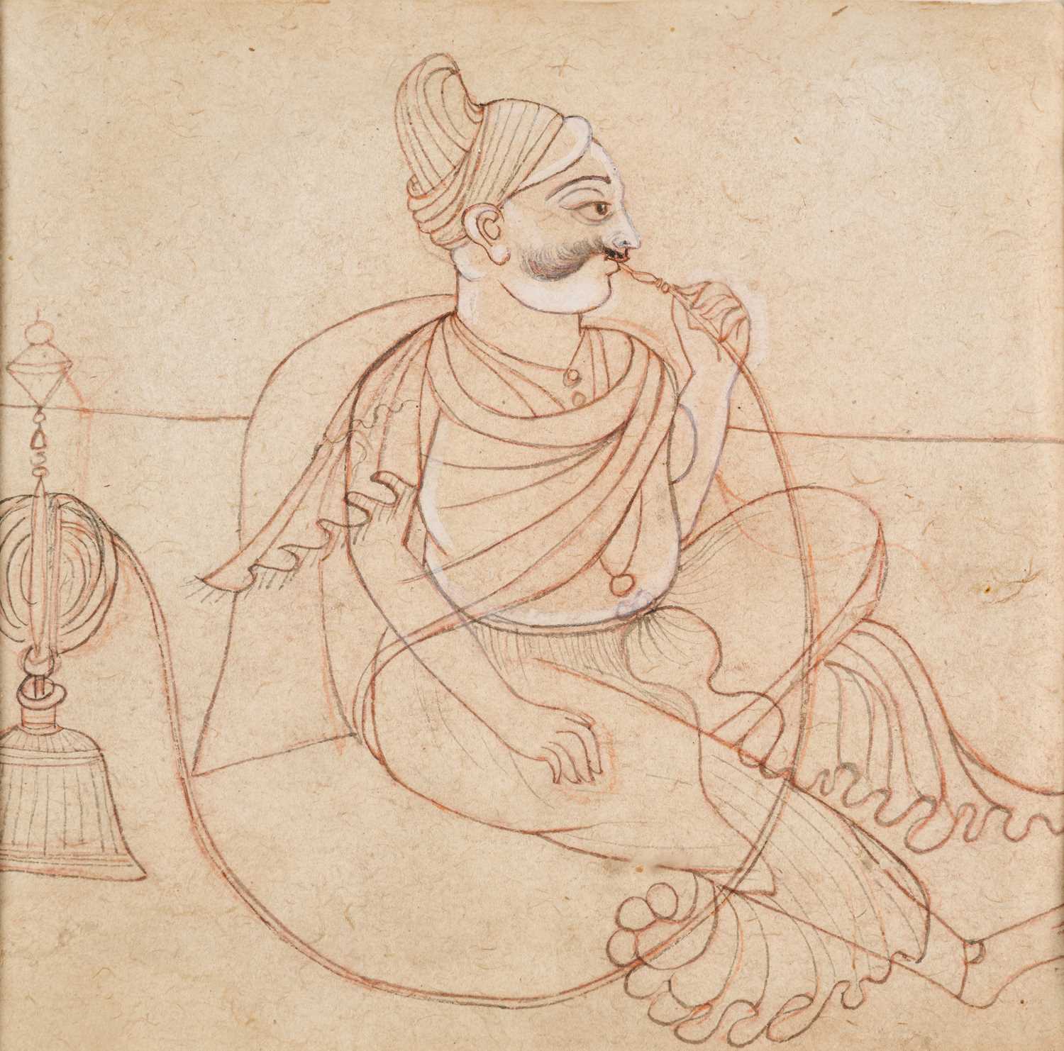 Lot 91 - A DRAWING OF AN INDIAN COURTIER, RAJASTHAN, INDIA, 19TH CENTURY
