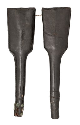 Lot 211 - TWO WELL MATCHED PISTOL HOLSTERS OF MILITARY TYPE, LATE 17TH/EARLY 18TH CENTURY