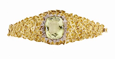 Lot 390 - GRIMA: GOLD, DIAMOND AND BERYL BRACELET, 1973