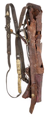 Lot 396 - TWO DISPLAYS OF ARROWHEADS, FOUR COPPER ALLOY ARROWHEADS AND A QUIVER, POSSIBLY TIBETAN