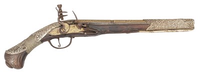 Lot 112 - A 20 BORE OTTOMAN LONG FLINTLOCK HOLSTER (KUBUR) PISTOL, BALKANS, LATE 18TH/EARLY 19TH CENTURY