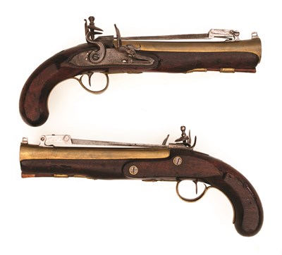 Lot 181 - A PAIR OF FLINTLOCK BLUNDERBUSS PISTOLS SIGNED SHERWOOD