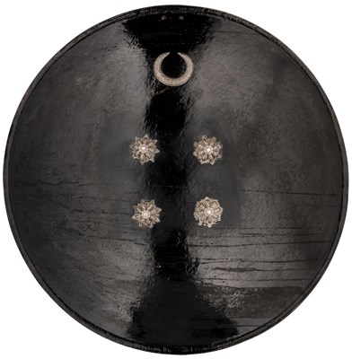 Lot 78 - A NORTH INDIAN LAQUERED SHIELD (DHAL), 19TH CENTURY, PERHAPS SIND