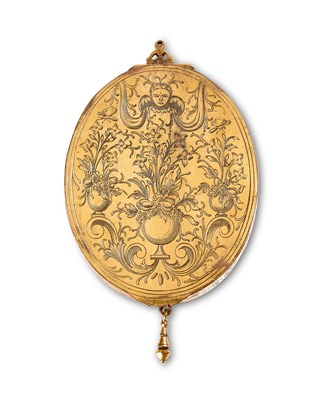 Lot 74 - A FRENCH ENAMEL AND GILT-COPPER MIRROR CASE, LIMOGES, EARLY 17TH CENTURY
