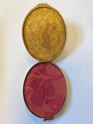 Lot 74 - A FRENCH ENAMEL AND GILT-COPPER MIRROR CASE, LIMOGES, EARLY 17TH CENTURY