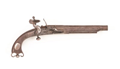 Lot 189 - A SCOTTISH FLINTLOCK BELT PISTOL FORMED ENTIRELY OF STEEL THIRD QUARTER OF THE 18TH CENTURY with thr