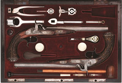 Lot 190 - A FINE PAIR OF GERMAN PERCUSSION RIFLED TARGET PISTOLS BY J. ADAM KUCHENREUTER IN REGENSBURG