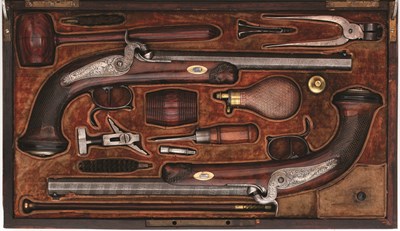 Lot 191 - A PAIR OF CONTINENTAL PERCUSSION RIFLED TARGET PISTOLS