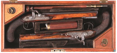 Lot 193 - **A PAIR OF PERCUSSION PISTOLS BY H.W. MORTIMER. CIRCA 1790  converted from flintlock